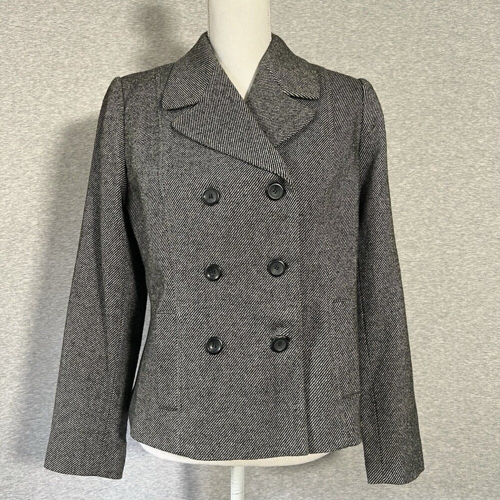 Apostrophe Jacket Womens 8 Black White Wool Blend Stretch Pea Blazer Academia